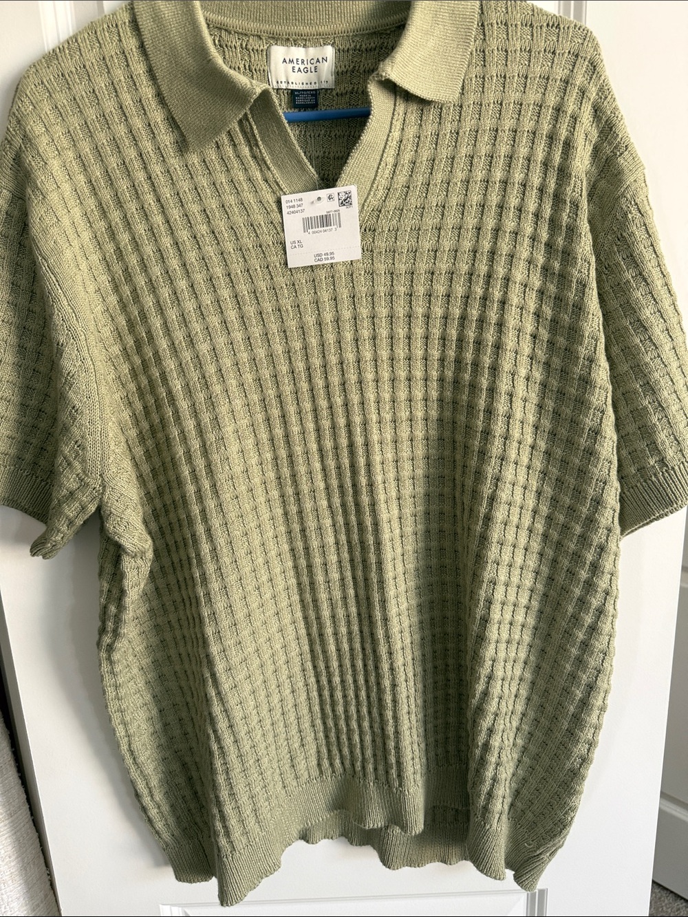 American Eagle Outfitters Olive Knit V-Neck Polo Sweater